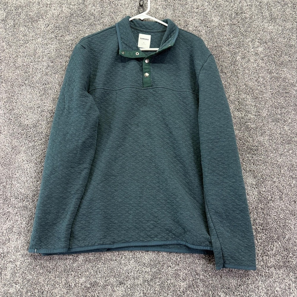 Sonoma Goods For Life Sweatshirt Mens XL Blue Quilted Snap Henley Mock Neck
